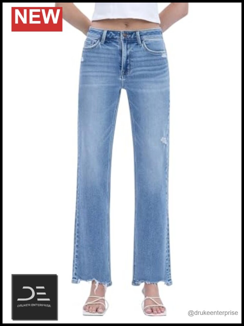 High Rise Ankle Slim Wide Leg Jeans Comfort Stretch Cotton